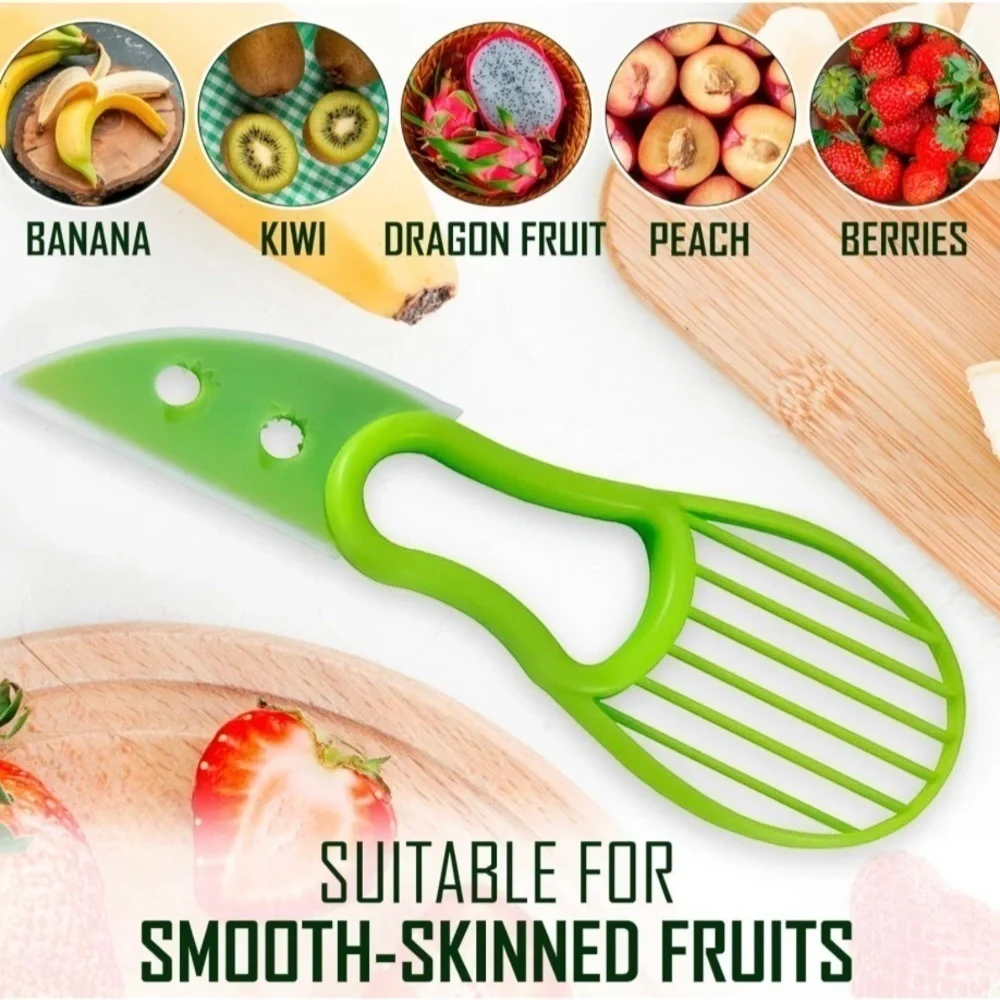 Avocado 3-in-1 Slicer, Pitter, and Cutter Knife with Cover Kitchen Tool, Green